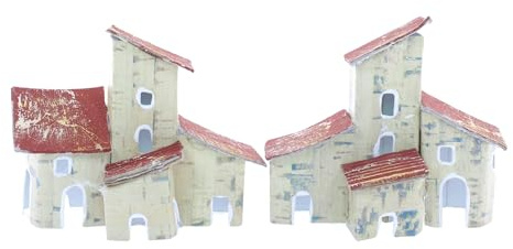 Moranduzzo Gruppe Case Set 2 Stück 6,5 x 4 x 7 cm - Rustikale Häuser für Miniatur-Krippe, hergestellt in Italien
