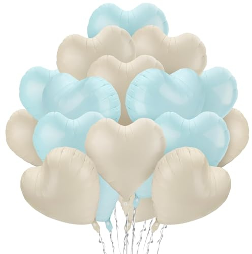 24 Stück Herz Folienballon, 18 Zoll Cremeweiß Hellblau Herzförmige Luftballons, Beige Helium Herzballons Dekorationsset für Valentinstag Hochzeit Verlobung Jahrestag Party Babygeburtstag Brautparty