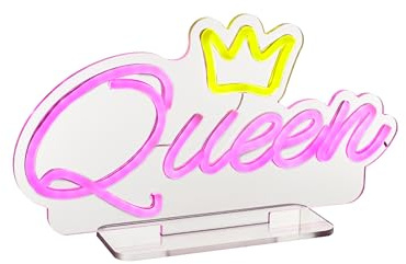Baroni Home Dekorative LED-Lampe mit Neon-Effekt, Regenbogen, Music oder Queen-Schriftzug, Mehrfarbige Tischlampe mit 1,8 m USB-Kabel, Perfekt für Wohnzimmer, Kinderzimmer und Schaffung (Queen)