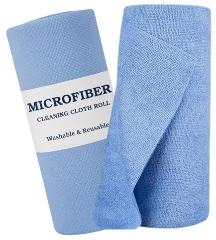 Simple Choice Microfiber Cleaning Cloth Roll – Reusable Tear-Away Towels, Ultra Absorbent & Lint-Free Paper Towel Alternative for Kitchen, Home & Car – 1 Roll 50 Sheets (Blue)