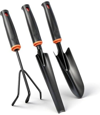 msymsyu 3 Stück Gartenwerkzeug Set, Schwarzer Gartenschaufel klein | Gartenschaufel (32x6cm), Pflanzschaufel (34x3.7cm), Dreizinkige Harke (30x10x3.5cm) zum Umpflanzen, Setzlingen, Auflockern