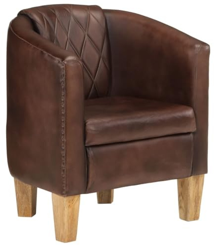 Ziaphsol Clubsessel Dunkelbraun Echtleder, Massives Mangoholz, 58x54x70 cm, bequemer Loungesessel für Wohnzimmer, Schlafzimmer, gemütliches Indoor-Lesen