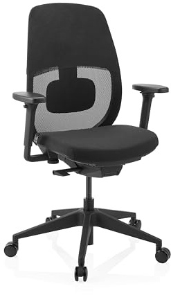 hjh OFFICE Bürostuhl Skandis – Ergonomischer Profi-Drehstuhl ohne Kopfstütze, 3D-Netzrücken, 4D-Armlehnen, Synchronmechanik, Lordosenstütze, Schwarz/Schwarz