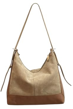 mavaux Moka Handtasche Damen – Schulter- & Umhängetasche aus 100% Echtleder, Crossbody Tasche im Shopper-Stil mit 3 L Fassungsvermögen, abnehmbarem & verstellbarem Schulterriemen (Beige-Braun)