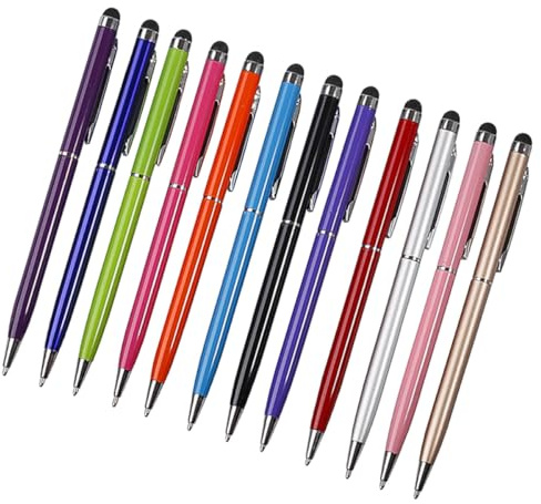 Artibetter Stylets à Bille Lot de 12 Couleur Aléatoire Stylo Aluminium Léger et Pratique pour Écran Tactile Capacitif pour Tablette et Smartphone, pour Bureau et Prise de Notes Numériques
