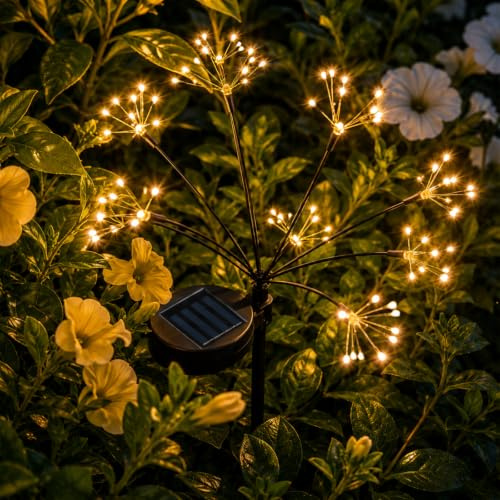 Lumiled Solarleuchten für Außen Garten 2 Stück Pusteblume Solarlampen 80 LED 70cm Solar Gartenstecker mit 2 Modi IP44 Warmweiß 2700K Feuerwerk Gartendeko für Terrasse Balkon Patio Yard Weg Deko