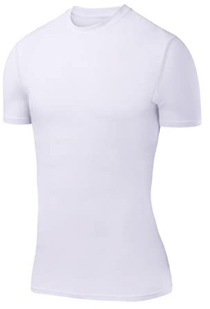 PowerLayer Boys' Compression Baselayer Top Short Sleeve Under T-Shirt - White, 8-10 Years (Boys Medium)