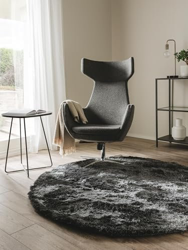 benuta Nest Hochflorteppich Whisper - Anthrazit Rund 160 cm - Kuschelig Weicher Teppich für Schlaf- und Wohnzimmer - Pflegeleicht - Fußbodenheizung Geeignet
