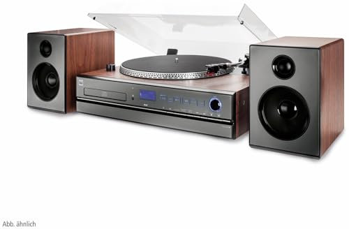 Dual NR 100 X Kompaktanlage (DAB(+)-/UKW-Tuner, CD/MP3-Player, Plattenspieler, Direct-Encoding-Funktion, AUX-IN-Anschluss) Front Schwarz., Braun (NR 100)