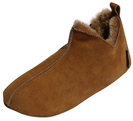 Hollert Lammfell Hausschuhe - Bali Fellschuhe Lederschuhe Bettschuhe Schuhgröße EUR 42, Farbe Cognac