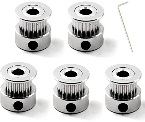 GT2 Aluminum Timing Belt Pulley kit 20 Teeth Bore 5mm and M3 Wrench for 3D Printer 6mm Width Timing Belt (Pack of 5pcs)