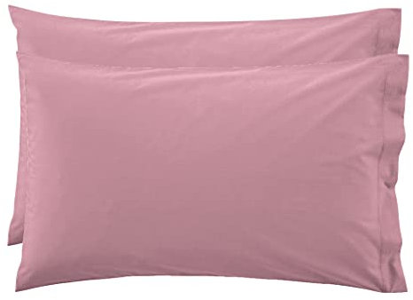 LARA MORADA - Coppia Federe Cuscino Letto, con GUANCIALE, Tinta Unita, 100% Cotone, Made in Italy, 52X82cm + Pattina Rosa
