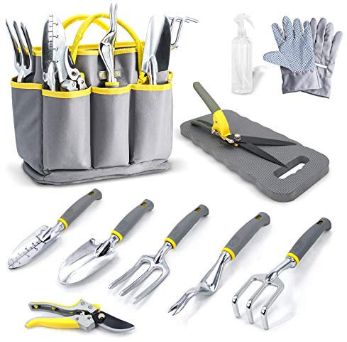 Jardineer Gartenwerkzeug Set, 11 in 1 Gartengeräte Set, Robuste Gartenwerkzeug mit Ergonomische Anti-Rutsch-Griff, Werkzeugbeutel inkl, Gartenwerkzeuge-Geschenkset
