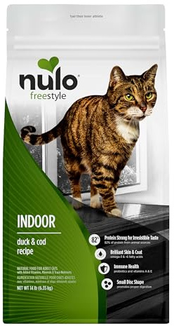 Nulo FreeStyle Dry Cat Food Indoor - Duck & Cod, High Protein Grain-Free Dry Cat Food, Natural Kibble with Probiotics and Omegas Fatty Acids, 14lb Bag