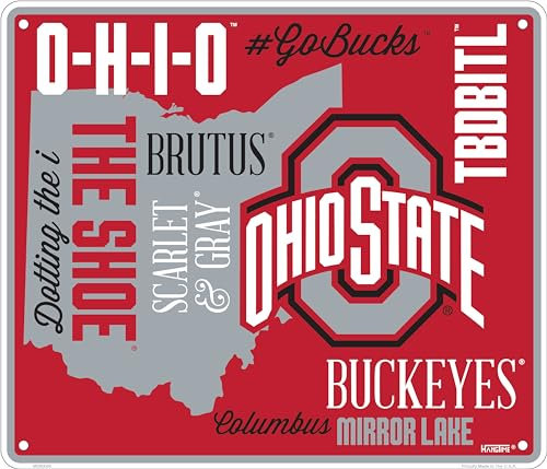 HangTime OSU Schild, 35,6 x 30,5 cm Metall-Wandkunst, Ohio State Decor, Schlafsaal Buckeye-Geschenke für Fußballfan, Dekorationen für Männerhöhle