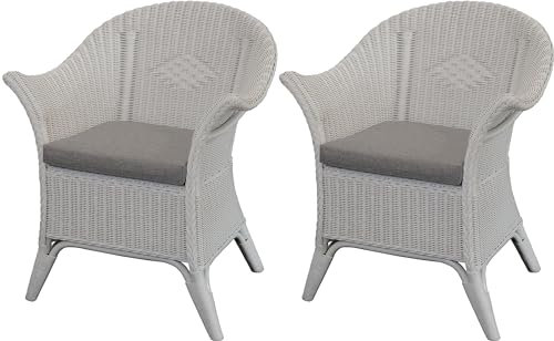 Extra breiter Rattansessel Natur Rattanstuhl Flechtsessel Lounge Korbsessel (Set/2 Weiß, mit Kissen)