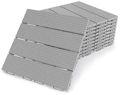 FORTENA Terrassenfliesen aus Kunststoff – 30 x 30cm, 8 Stück, 0,72 qm, Anti-Rutsch-Oberfläche, Klickfliesen in Holzoptik, Bodenbelag, grau, witterungsbeständig, FORTENA