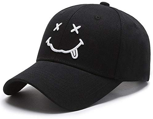 Herren Kappe Hut Summer Streetwear Smiley Hip Hop Cap Blaue Baseballmützen Für Männer Frauen Einstellbare Snapback Trucker Hat-Black_Baseball_Cap_56-60Cm