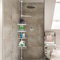 XUANYU Étagère de Douche Télescopique, Étagère Salle de Bain en Acier Inoxydable & plastique, sans perçage, Hauteur Expansion 120-304 cm