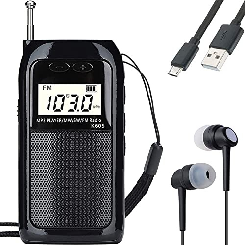 HanRongDa Radio digital, radio de bolsillo AM FM de onda corta, mini radio con puerto TF, pantalla retroiluminada y conector para auriculares, apto para correr y gimnasio