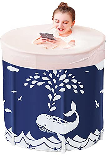 Sinbide plegable, de spa portátil, de cubo, bañera de PVC de 3 capas, bañera piscina, cubo de baño para adultos y bebés (Ballena Azul)
