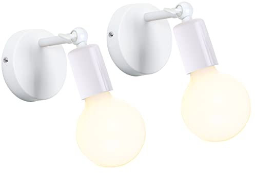 iDEGU 2 Stücke Wandleuchte Vintage E27 Lampe mit Drehbare Fassung Industrielle Wandlampe Deckenleuchte für Flur Schlafzimmer Küche (Weiß)