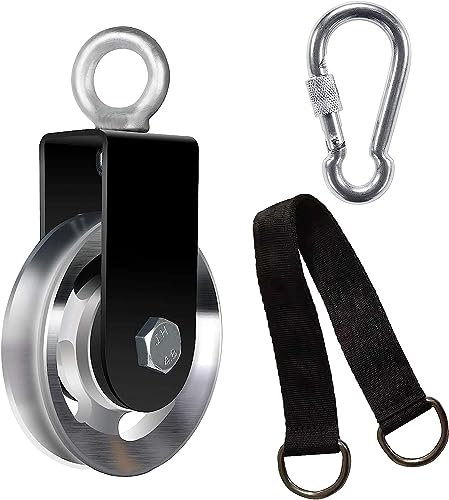 90mm Seilrolle mit U Haltebügel, Umlenkrollen für Seile mit Hängendem Gurt Karabinerhaken Seilrollen 360 ° Schwenkbar Pulley Aluminiumlegierung für DIY Heim-Fitnessgeräte/Garage/Gardinen