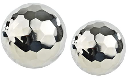 2X Dekokugel Edelstahl Silber | Kugel Hexagon | Haus und Garten | Gartendeko | Ø 10-12 cm