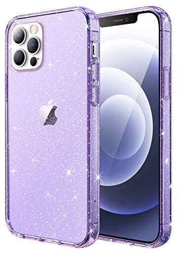 JETech Glitzer Hülle für iPhone 12/12 Pro, 6,1 Zoll, Bling Glitter Stoßfeste Stoßstange Handyhülle, Niedliche Glitzernde für Frauen und Mädchen (Helles Lila)