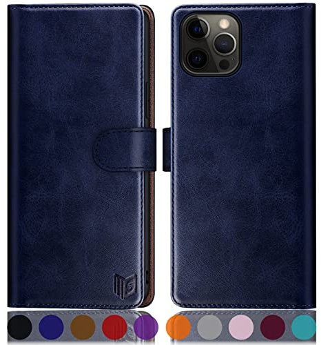 SUANPOT [RFID Schutz für iPhone 12 Pro Max 6,7-Zoll Hülle PU Leder Handyhülle Lederhülle Klapphülle Kartenfach Flip Cover für Apple 12 Pro Max Handy hülle Leather Wallet Phone Case Blau