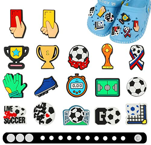 Pwsap 18 Stück Schuhanhänger Charms für Schuhe mit Armband, Fußball Soccer Schuhanhänger, Langlebige PVC Schuhdekorations Anhänger, CLOG Charms Armband Charms für Kinder Jungen Erwachsene Sportfans