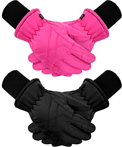 SATINIOR 2 Pares Guantes de Esquí Invierno de Niños Guantes de Snowboard a Prueba de Viento Manoplas de Nieve Térmicas (12-14 años)