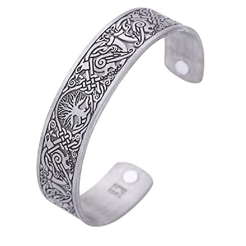 Wikinger Yggdrasil Lebensbaum I Odins Raben Magnet Armband Farbe Antik Silber mit Schmuckbeutel