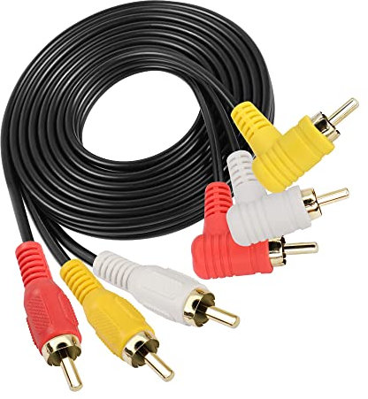 Gintoyun Audio Video 3 RCA Cable Gold Blated Right Ángulo 90 grados 3 RCA Male a 3 RCA Masculino Audio y Video Cable de extensión para TV, TV, amplificador, batidora de audio, etc. (58.2 pulgadas)