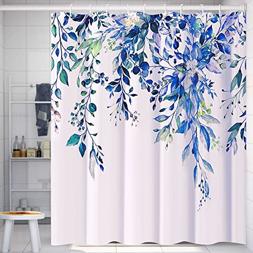PHANPINT Tenda da doccia con 12 ganci, in tessuto antimuffa, impermeabile, lavabile, 180 x 200 cm, per bagno, orlo appesantito, lavabile in lavatrice, ad asciugatura rapida (blu)