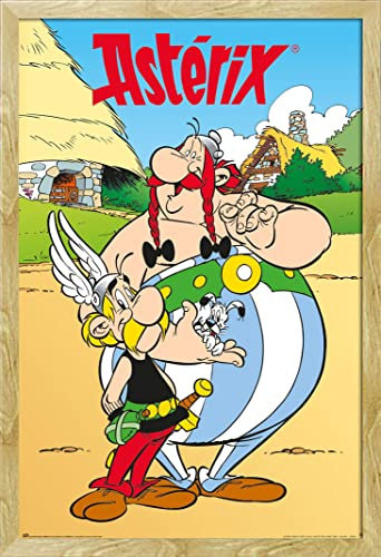 empireposter Asterix und Obelix - Gallisches Dorf - Poster Druck 61x91,5 cm + Wechselrahmen, Shinsuke® Maxi MDF Buche, Acryl-Scheibe