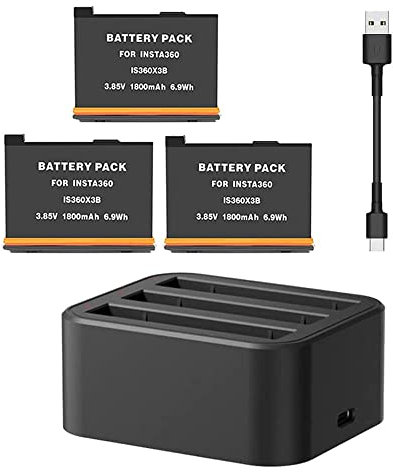 VOLOHAS Battery Charger + 3 Batteries for Insta360 X3 Camera High Speed Charger Battery Accessories for Insta360 ONE X2/X3 with USB Type-C Cable Supports PD3.0/PD2.0 fast charging protocol