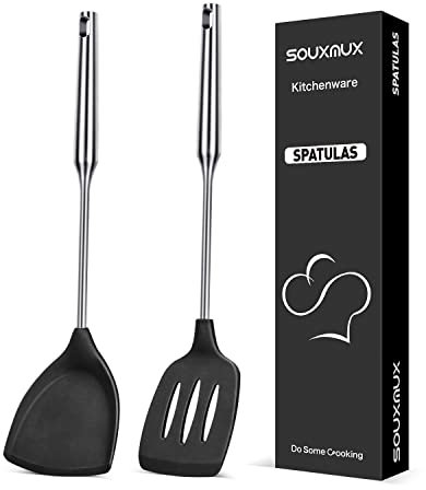 2 Ustensiles de Cuisine en Silicone, Spatule pour Wok, Ustensiles de Cuisine Antiadhésifs, Sans BPA et Résistants à la Chaleur, Ustensiles de Cuisine pour les œufs, les Crêpes, le Poisson