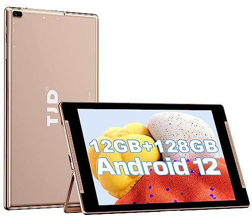 10.1 inch Tablet, Android 12 Tablets with Stand, 6+6GB RAM 128GB ROM (512GB Expandable Storage), HD IPS Screen, 2.0MP Front Camera, 8.0MP Rear Camera, Wi-Fi, Bluetooth Tablet (Gold)