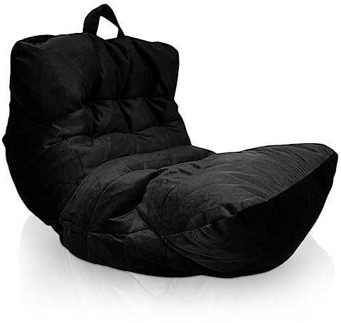 Aiire Relaxo Sitzsack XXL für Kuschelecke - Bean Bag Design aus Samtstoff mit Füllung - Riesen Sitzsäcke Erwachsene, Sitz Sack Flauschig - Bodenkissen Grob, Bodenstuhl, Bodensessel Schwarz