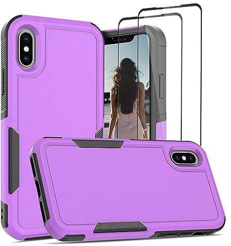 Jeylly Compatible with iPhone X/iPhone Xs Case 5.8 inch, Shockproof Anti Scratch Hard PC Back Soft TPU Bumper Drop Protective Women Men Boys Girls Cover for iPhone X/Xs, Purple