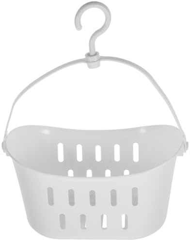 Cabilock Hanging Shower Caddy, White Plastic Bathroom Organiser Basket with Hook and Drainage Holes, Compact Toiletry Storage for Shampoo, Soap, Kitchen Sink and Travel, 9.24X4.72X4.32in