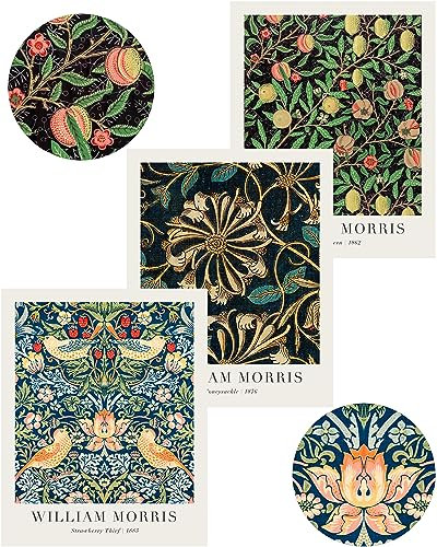 UPWOIGH William Morris Bilder Wanddekoration – Set mit 3 Erdbeerdieb, Wandkunst, Vögel botanische Drucke, Poster, rustikale Leinwandkunst, Vintage, Bauernhaus-Kunst, 27,9 x 35,6 cm, Golddrucke Bild