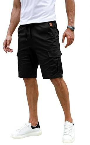 Elegancity Kurze Hosen Herren Cargo Shorts Freizeithose | Sommer Chino Shorts Mit 6 Taschen,Kurze Cargohosen,Elastische Taille,Kordelzug,Holzhalter Stil,Freizeit und Alltag