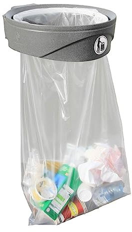 Glasdon Support pour sac poubelle Orbis™ conçu (Noir, Gris) - Porte sac poubelle avec fixation murale et sac transparent pour un maximum de sécurité (Gris (sans couvercle))