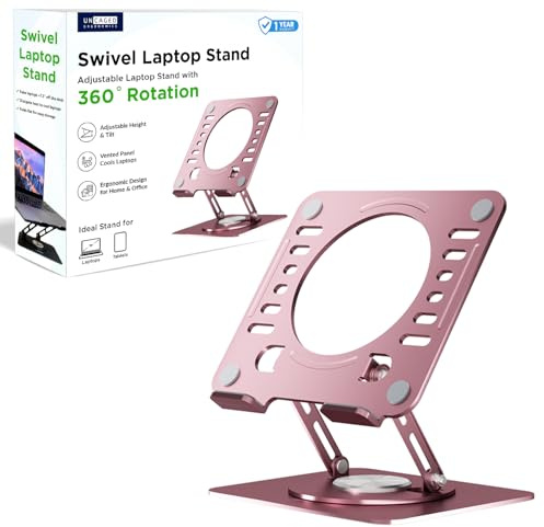 Uncaged Ergonomics Swivel Laptop Stand for Desk, Adjustable Computer iPad Stand for Desk w/ 360 Rotation, Portable Laptop Holder for Home Office Ergonomic Supplies (Rose Gold)