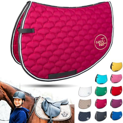 Monumo EQST Baumwolle Schabracke 2.0 Öko-Sattelunterlagen | 4 Größen: Pony, Vielseitigkeit, Springen, Dressur | Sattelpad für Pferd und Pony, Pferde-Reiten (Dressur, Rotwein)