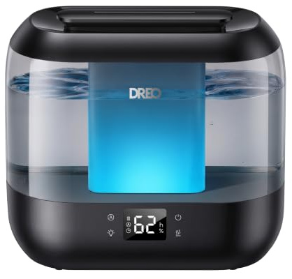 DREO 4L Cool Mist Humidifier, Smart Humidity Sensor & LED Real-Time Humidity Display, 21dB Silent Bedroom Diffuser, Top Refill Oil Diffuser, 40 Hours Runtime, Soft Night Light, Easy Clean, Black