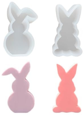 Xidmold 2 Stück Ostern Kaninchen Silikonformen Gießformen, Hasenform für Ostern, Ostern Hase Kerzenformen, Osterhase Silikonform for Fondant, Gips, Sojawachs Kerzen, Seife, Handwerk (B)
