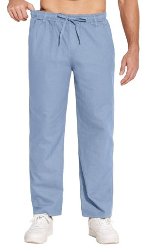 COOFANDY Herren Jeans mit Gummizug Schlupfjeans Straight Jeanshose Schlupfhose Cargo Jeans Stylische Hose mit Kordelzug Freizeithose Twill Denim-Hellblau L